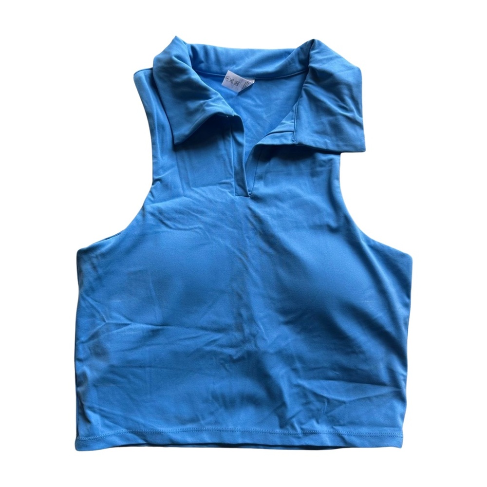 Sky Blue Polo Crop Tank – Retro Y2K Sporty Tenniscore Style Size Small